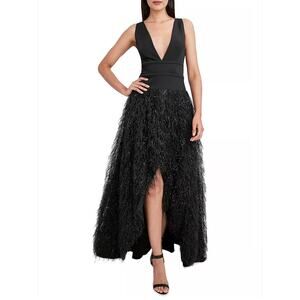 BCBGMAXAZRIA Paloma Faux Feather Evening Gown Black